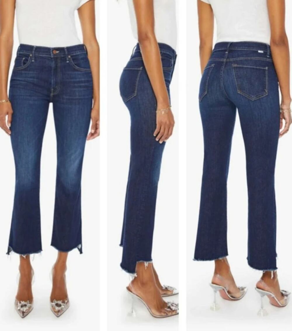MOTHER The Insider Crop Step Fray Dark Wash High Rise Bootcut Jeans 27 Stretch